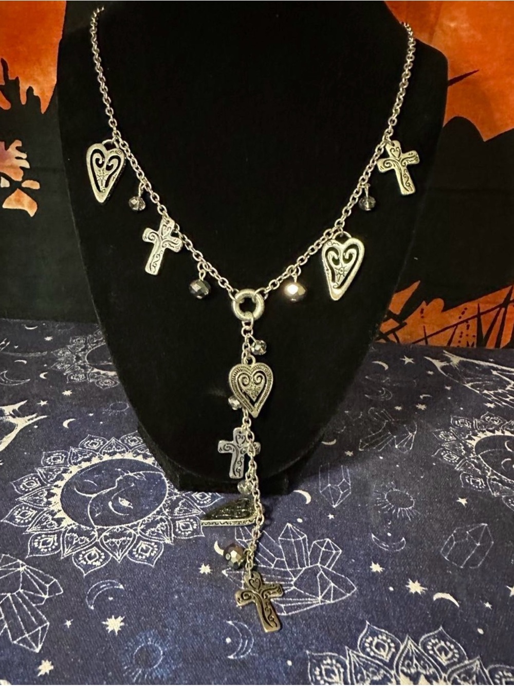 Silver Heart & Cross Charm Necklace